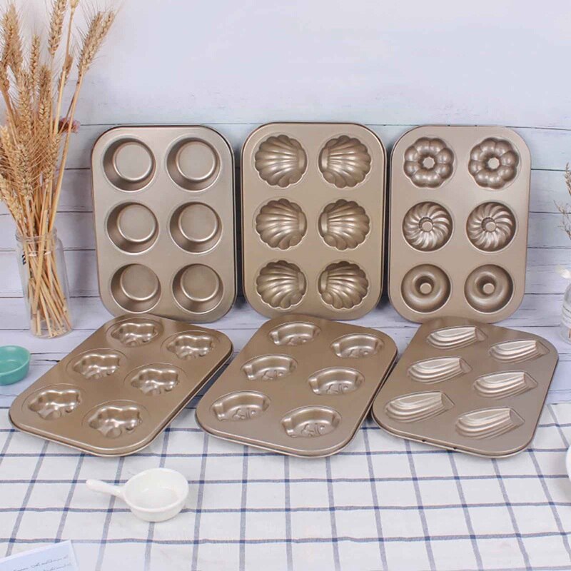 6-Cavity Nonstick Donut Pan Donut Baking Pans Carbon Steel Donut Baking Tray Bagels Mold Maker Cake Biscuit Tin Bakware