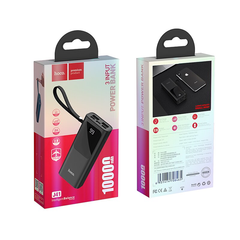 HOCO banku mocy 10000mAh mini wyświetlacz doprowadziło USB zewnętrzna bateria przenośna powerbank robić iPhone'a X xiaomi szybkie ładowanie z smycz