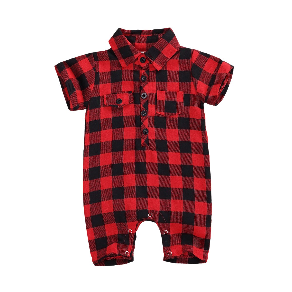 Pasgeboren Baby Baby Korte Mouwen Revers Plaid Romper Mode Korte Mouw Pocket Knoppen Jumpsuits Voor Baby Meisjes Jongens