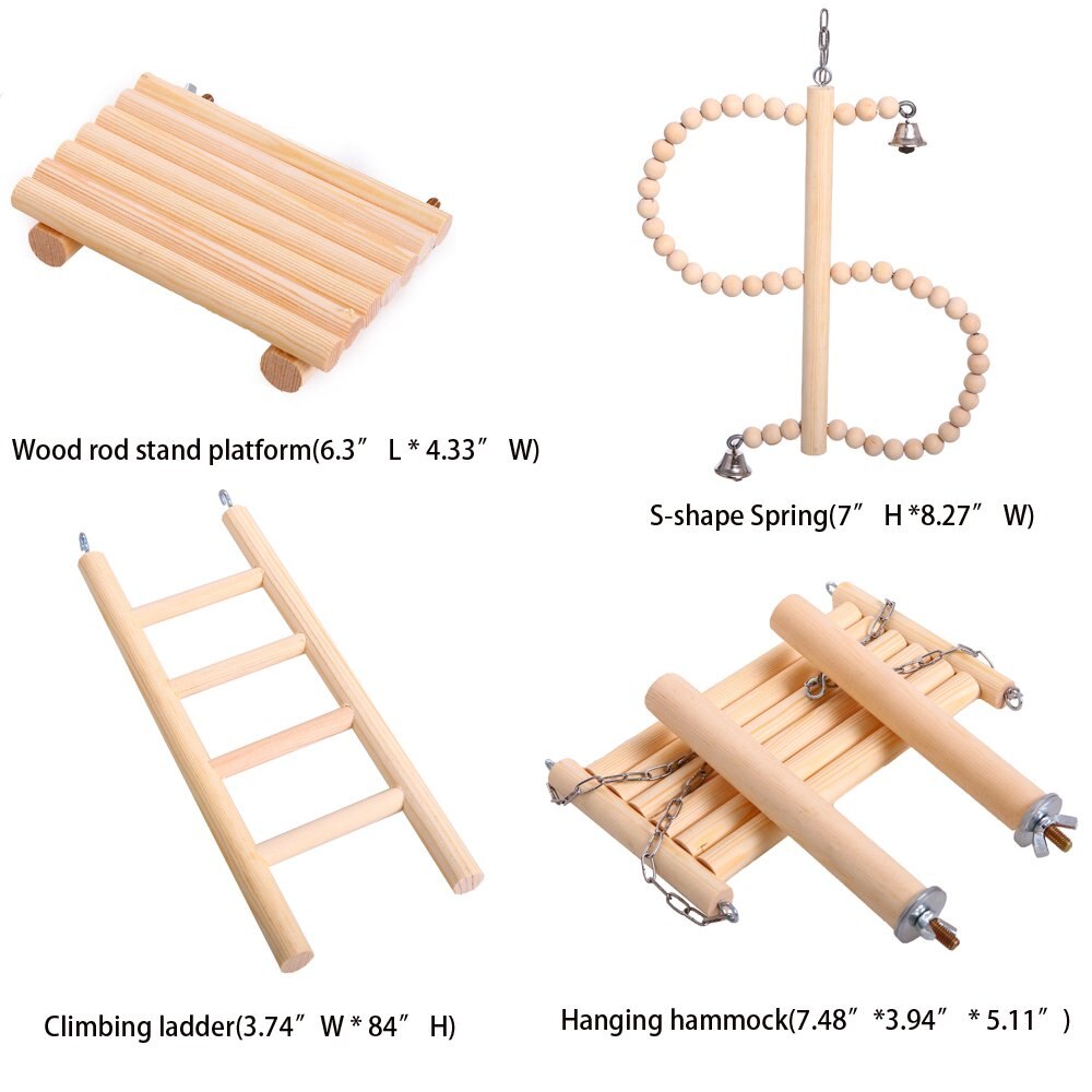 Juego de juguetes de madera Natural para pájaros, jaula para hámster, loros pequeños y medianos, paquete de 4 Uds.