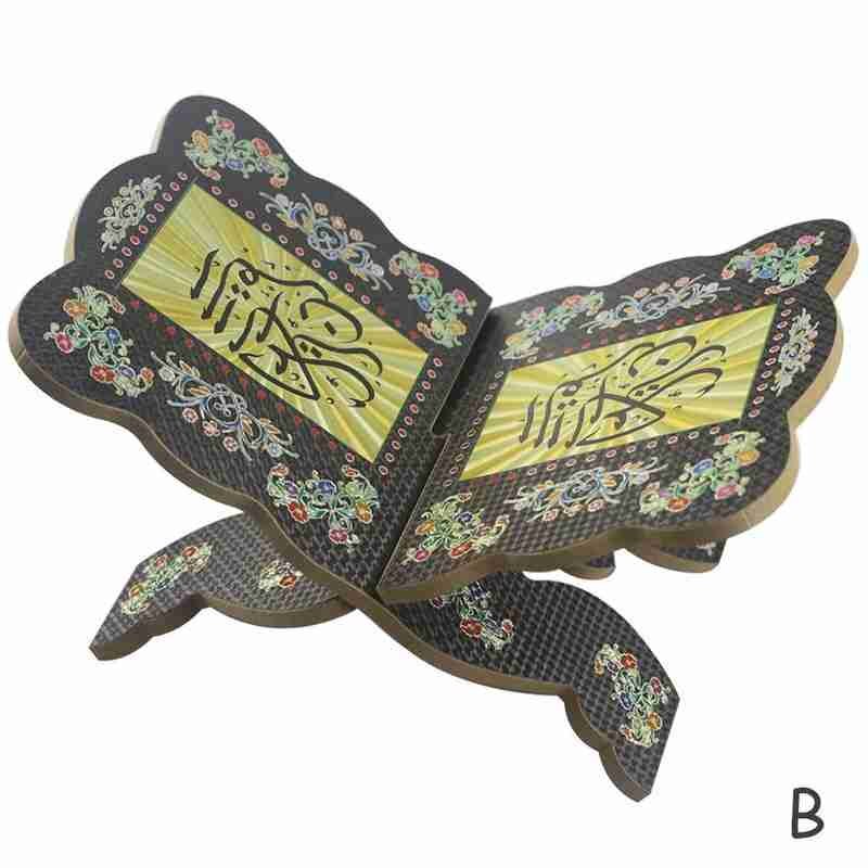 Wooden Bible Bookshelf Eid Al-fitr Gurban Festival Wooden Bookshelf Quran Folding Crafts Ornaments: Brown