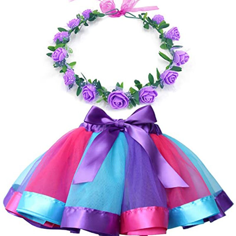 Multicolor 2 pezzi 4 colori spettacoli Pettiskirts danze vestito da ragazza gonna Tutu gonna principessa ghirlanda per bambini: 1-Dark Purple