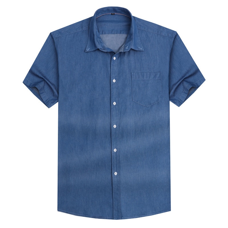 Bomull suepr stor jeansskjorta kortärmad skjorta herr sommar casual tunn enkelknäppt plus storlek 2xl-7xl 8xl
