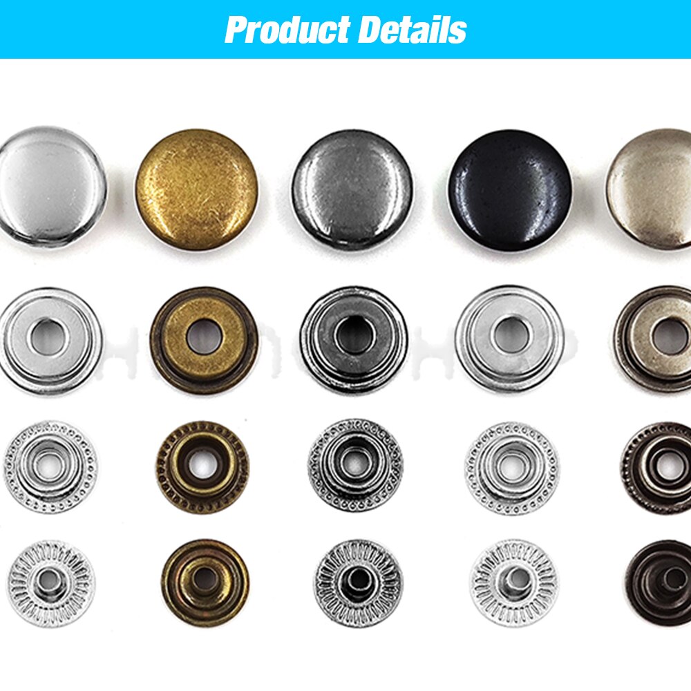 25Sets 100pcs 203/201 Metal Snap Fasteners Snaps Button Press Studs Sewing Button For DIY Clothes Garment Bag Shoes Leathercraft