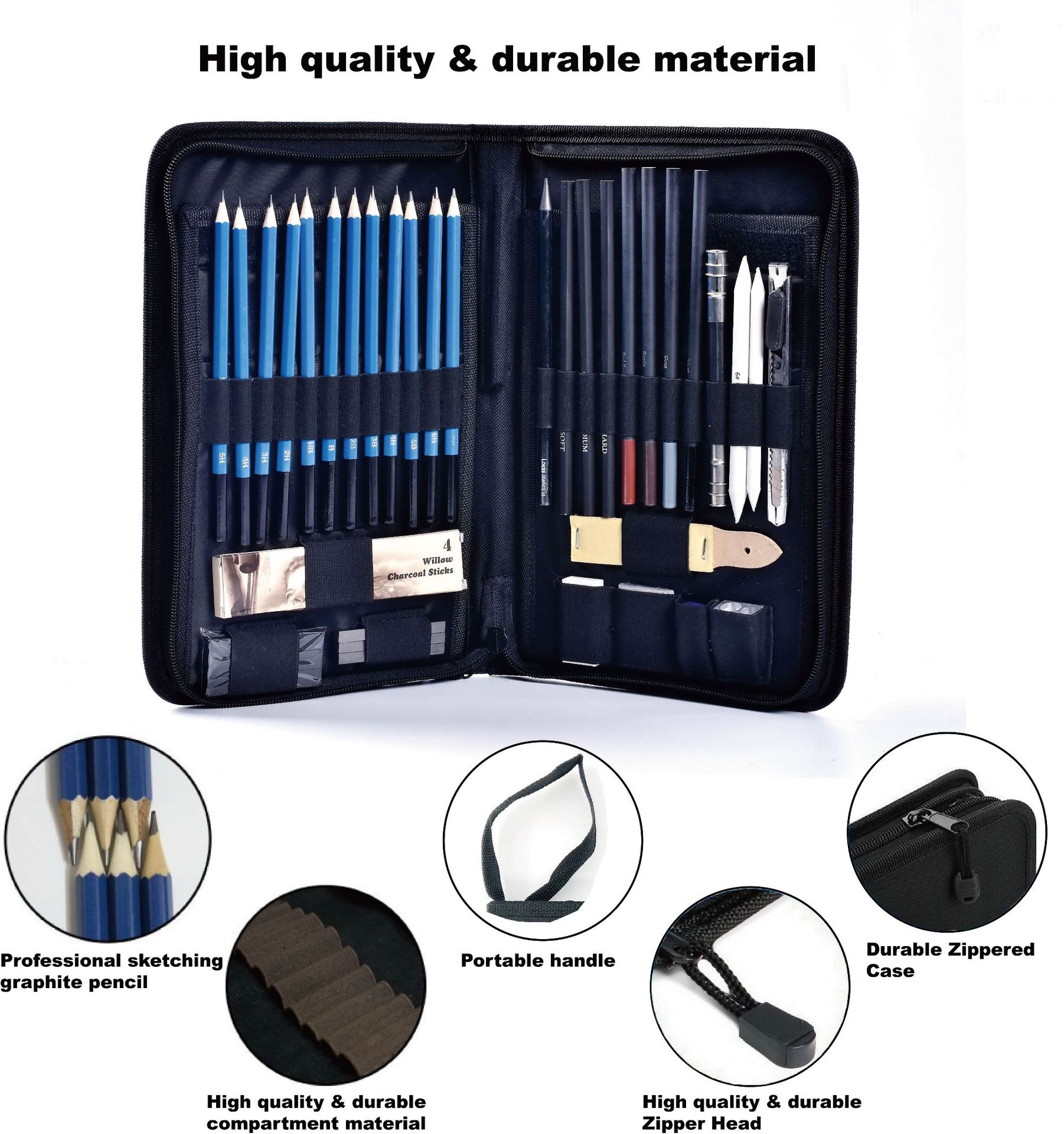 95PS Sketch Pencil Set Sketching Drawing Kit Wood Pencil Pencil Bags For Painter School Students Art Supplies: 40 ps