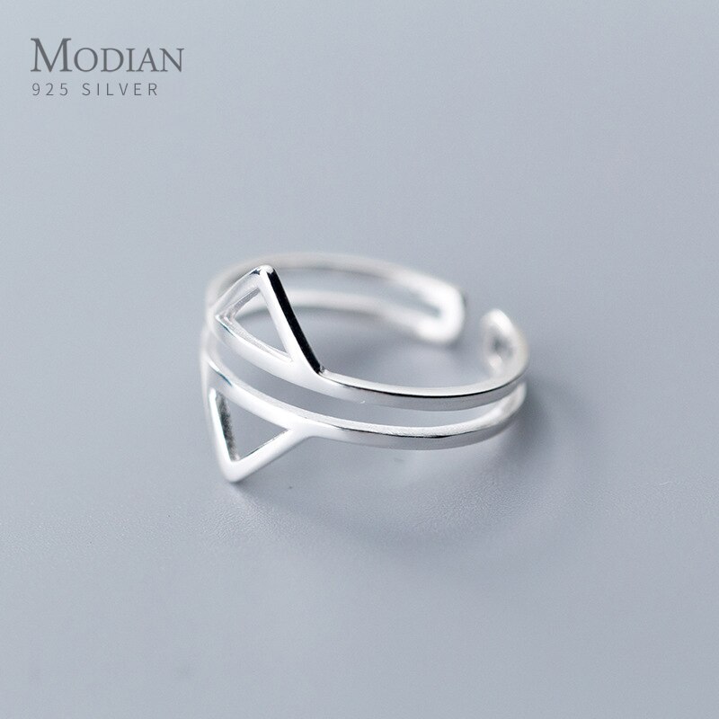 Modian authentique 925 en argent Sterling Simple Double face Triangle anneau pour les femmes géométrique ouvert réglable bague bijoux