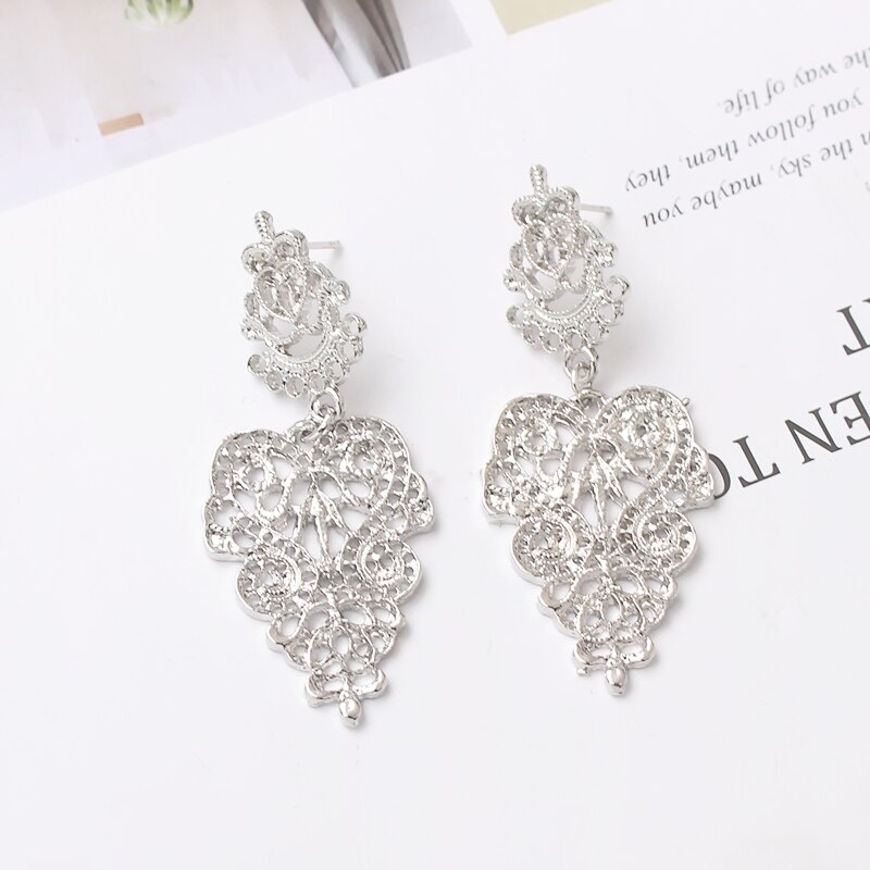 Retro Holle Boheemse Mode Blad Hanger Oorbellen voor Vrouwen Eenvoudige Legering Bloem Brincos Lange Sieraden Accessoires Meisje
