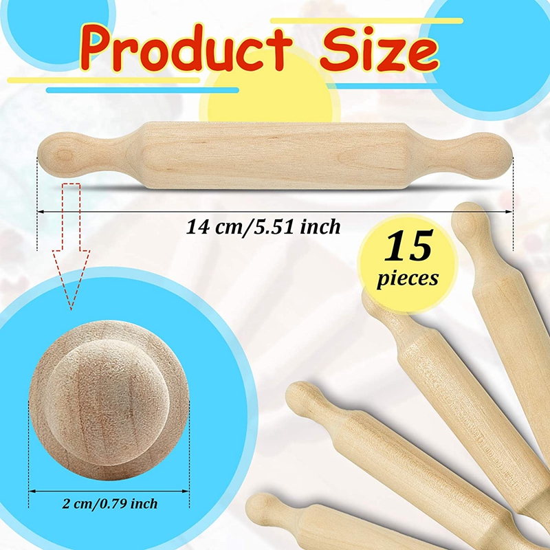 15 Pieces Wooden Mini Rolling Pin 6 Inches Long Kitchen Baking Rolling Pin Small Wood Dough Roller for Children Fondant