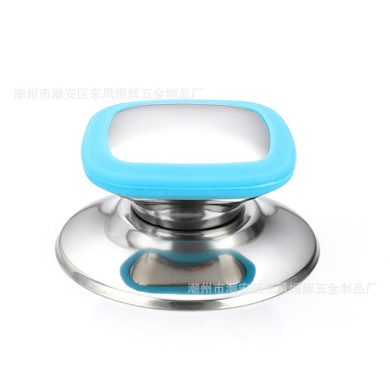 Universal grydelåg i rustfrit stål tophåndtag anti skoldning gryde kedel låg håndtag hætte låg løftemoment køkkenredskaber: Blå