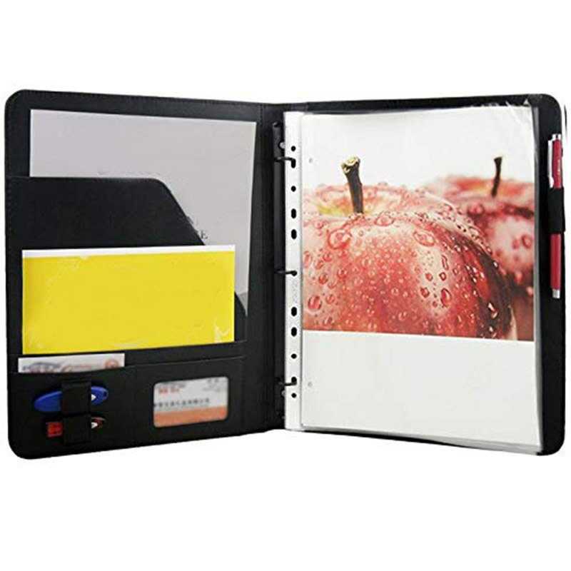 A4 Vegetarian Leather 3 Ring Portfolio Binder Business Binder Padfolio with Notebook Pad for Interview & Business