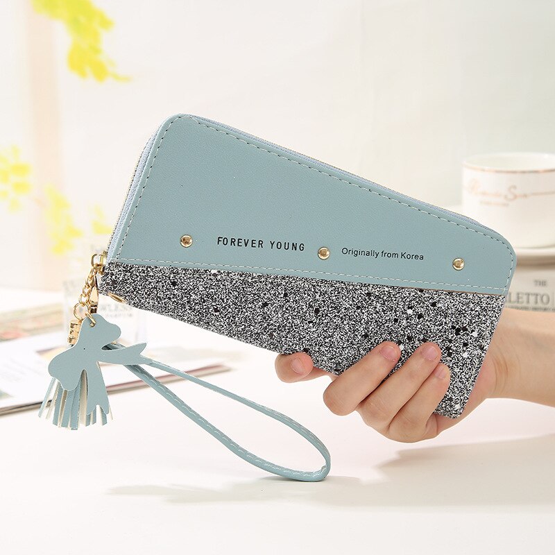 Damesportemonnees kaarten identiteitskaarthouders handtassen portemonnee met lange clutch rits geldzakken meisjes portemonnee tassen portemonnee: Blauw