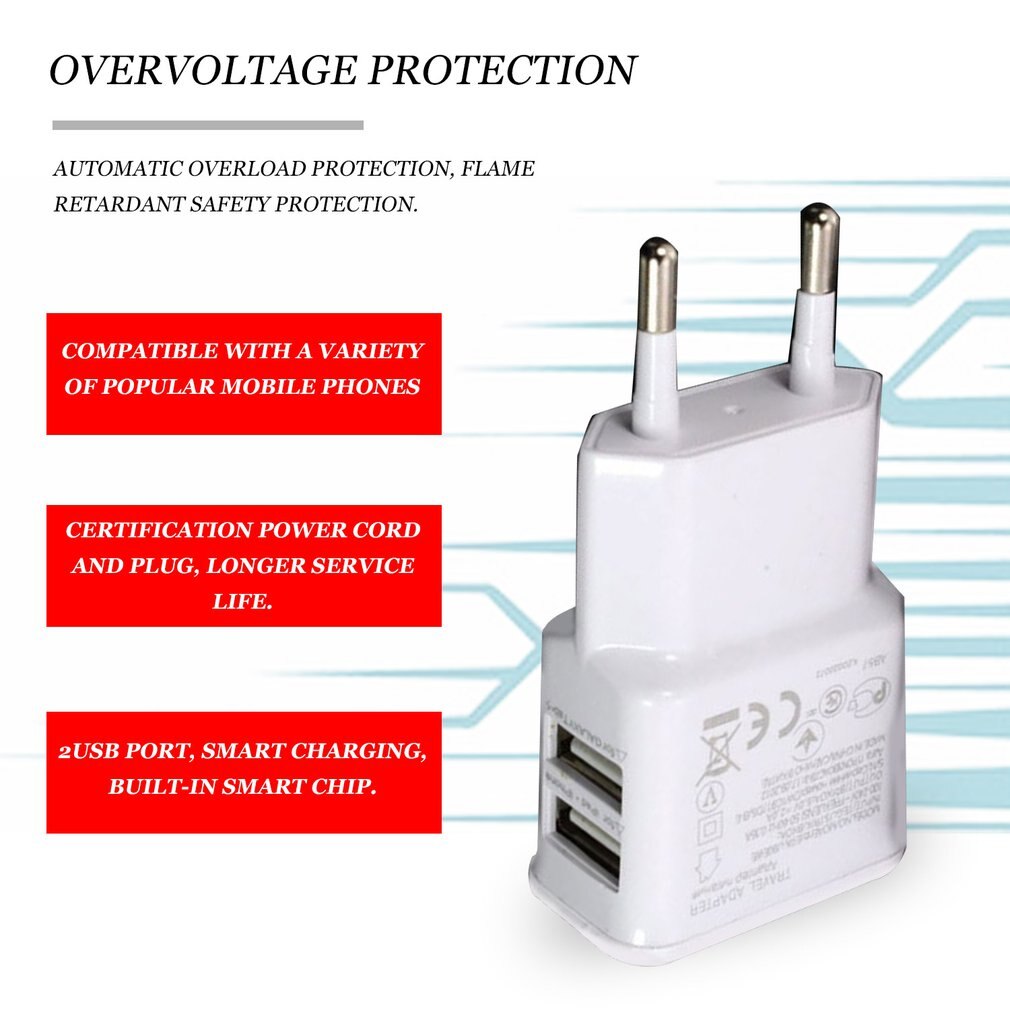 1A Dual Usb Stekker Usb Lader Stopcontact Eu Plug Travel Adapter Smart Plug Bijpassende Lader Adapter Voor Smartphone