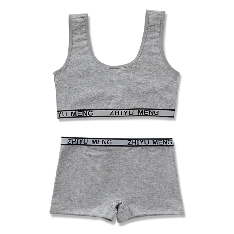 Conjunto de sujetador para estudiante, chaleco de pubertad, sujetadores y Color sólido para niñas, Color sólido, para niños de 8 a 14 años, Hipster, , 1 Juego: Gris