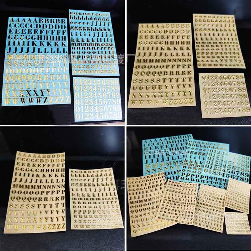 1 hoja de pegatinas de letras en inglés dorado 3D duraderas impermeables de PVC para fotos, álbumes, decoración, mayúsculas, alfanuméricas