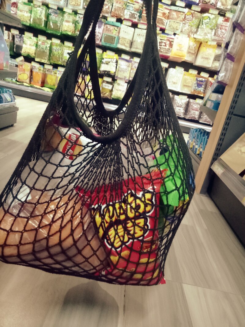 Bomuldsnet netsnor indkøbstaske genanvendelig sammenfoldelig frugtopbevaring håndtaske totes kvinder shopping mesh net dagligvarer mulepose