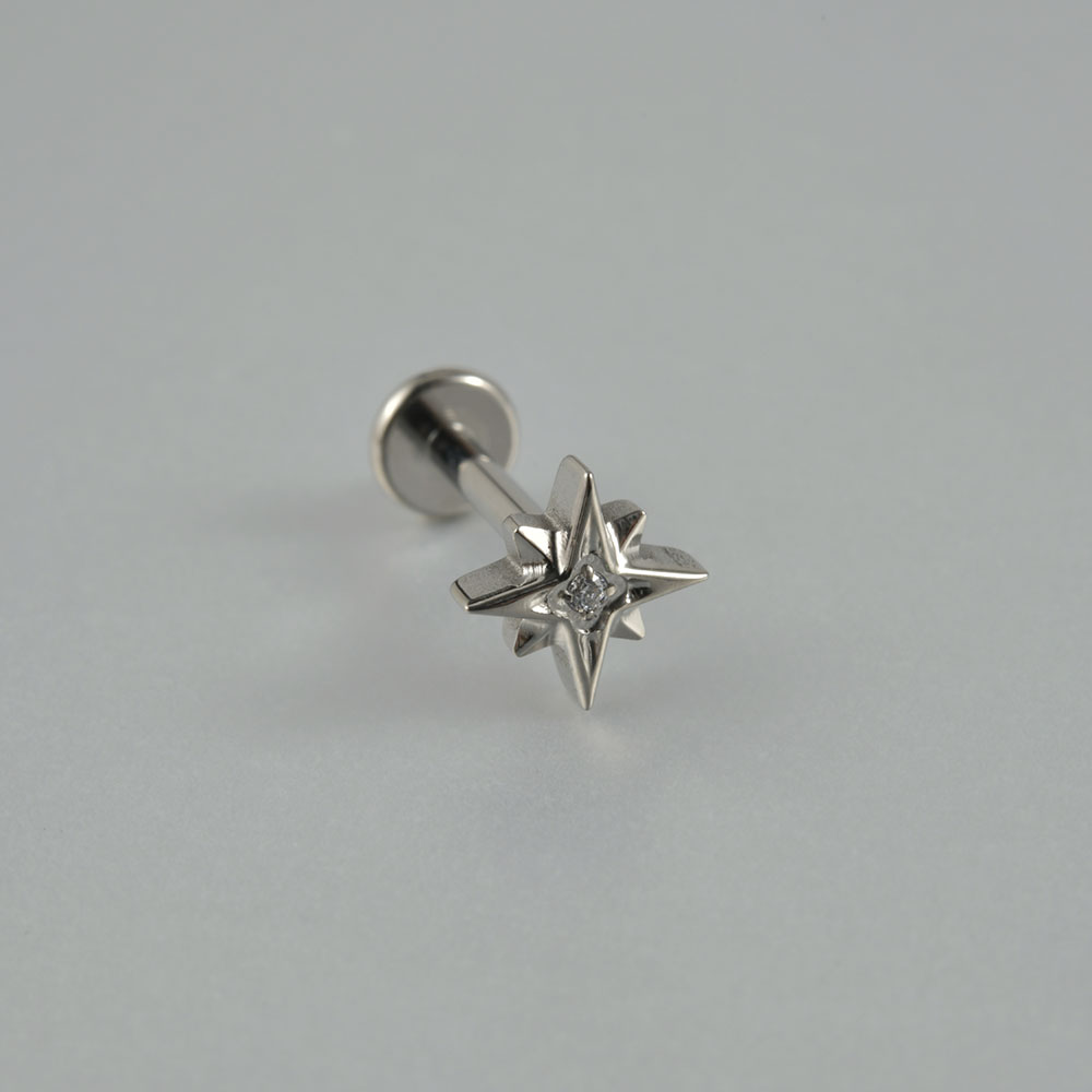 Pendientes de circonita para cartílago de titanio G23, forma redonda de sol, hélice con rosca interna Cz, joyería para Piercing en la oreja, Tragus, Labret, 1 ud.: Pistola negra plateada