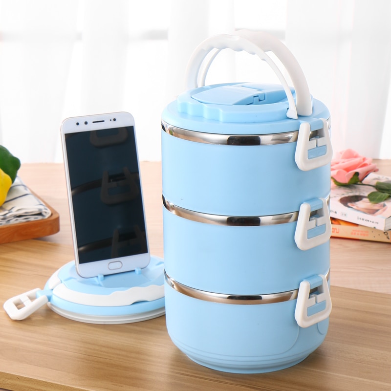 Container Stainless Steel Thermal Lunch Box Layers Sealed Grid Hidden Hand Tableware Students Adult Lunch Box