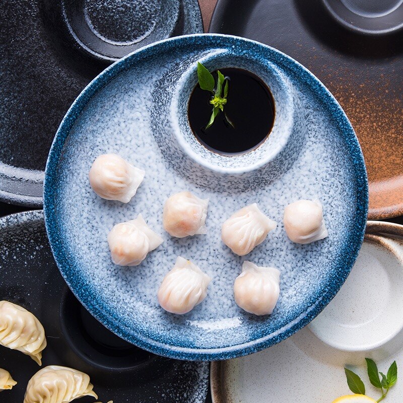 Lingao dumpling parabol husholdnings porcelæn bordservice med eddike skål japansk rund kold fad ret retro separat fad