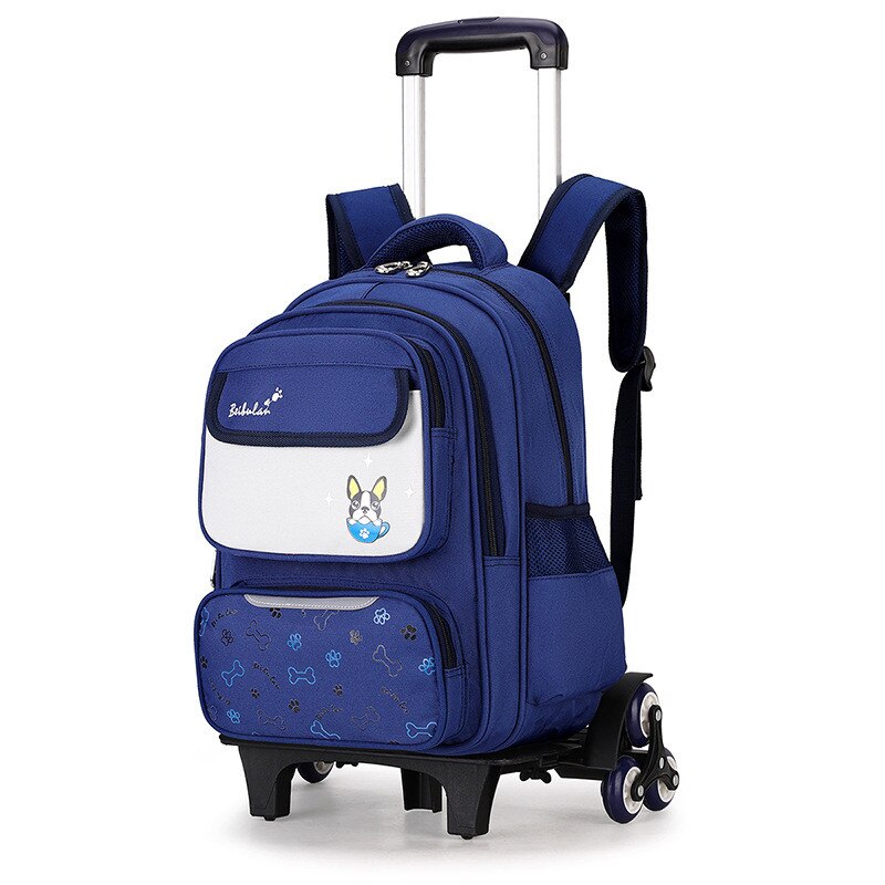 Afneembare Kinderen Trolley Rugzak Jongens Wielen Schooltas Casual reisbagage Waterdichte Klim de trap trolley rugzak: 6 wheels dark blue