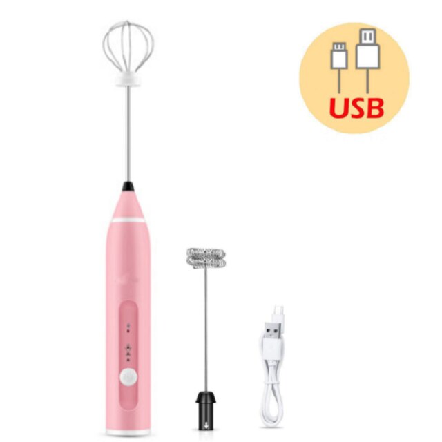 3 Modes Electric Handheld Milk Frother Blender With USB Charger Bubble Maker Whisk Mixer For Coffee Cappuccino: Pink