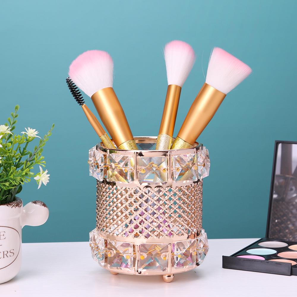 Crystal Makeup Organizer Metal Storage Box European style Eyebrow Pencil Lipstick Holder Makeup Brush Holder Cosmetic Organizer: D  11x10x10cm
