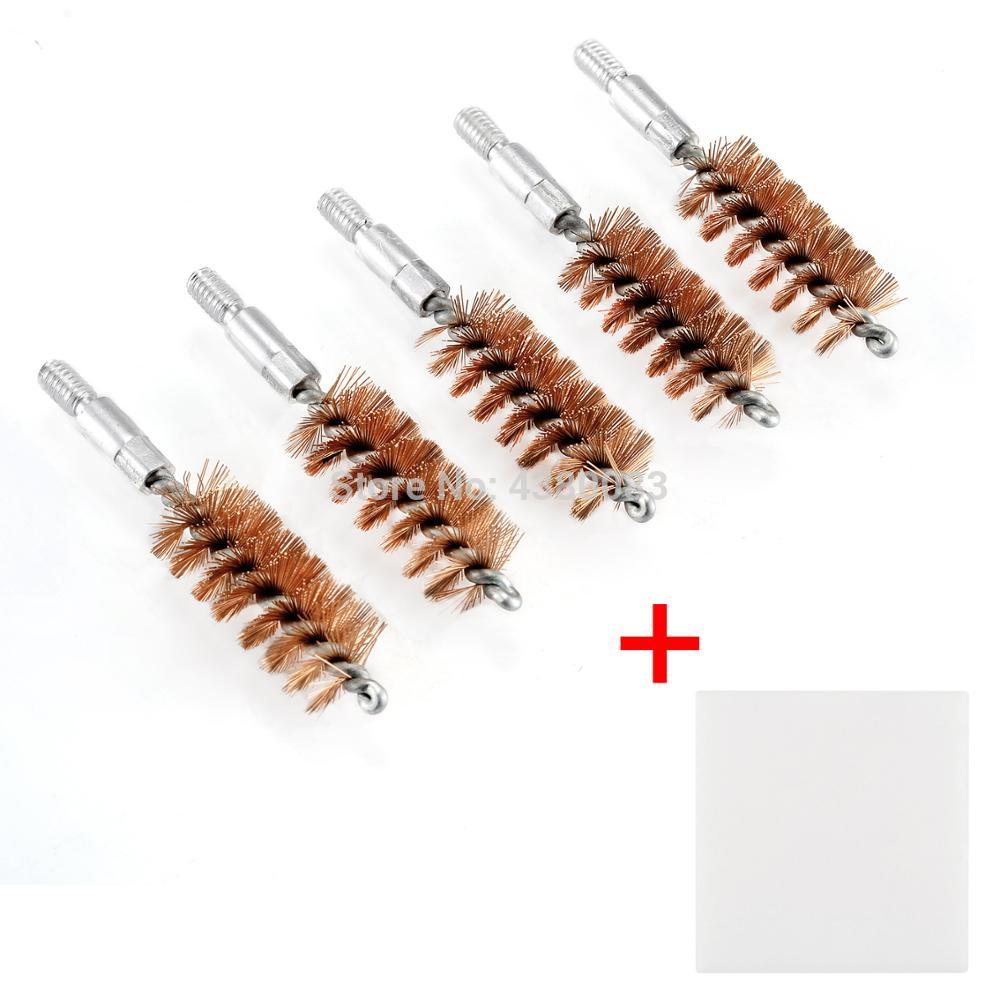 5 Pcs Bronze Bristle Bore Cleaning Short Brush .45 Cal 8x32 Thread with 50 Patches - JWSZ20ZH1