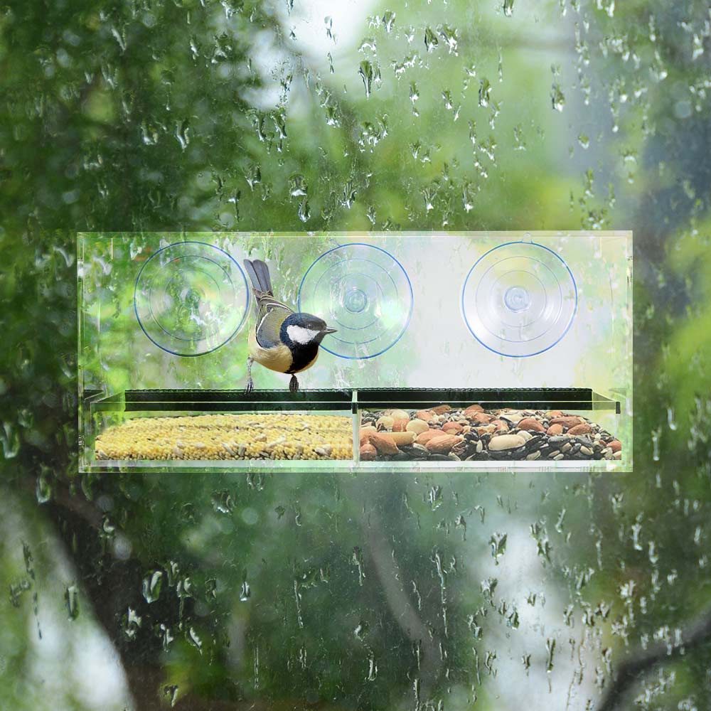 Bird Feeder Acrylic Transparent Window Viewing Bird Feeders House Birdhouse Pet Water Feeder Suction Cup Mount House Type Feeder