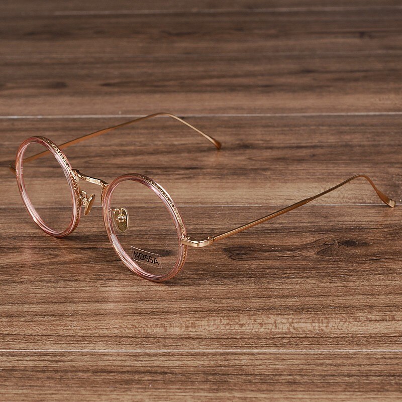 Nossa kvinnor & herr runda glasögon kvinnliga transparenta glasögon vintage rosa guld optiska glasögon ramar: Rosa
