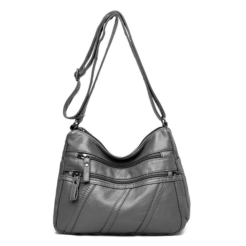 Spring Women's Soft Leather Shoulder Bags Classic Casual Crossbody Bag For Female Washing Purses and Handbags: Grey