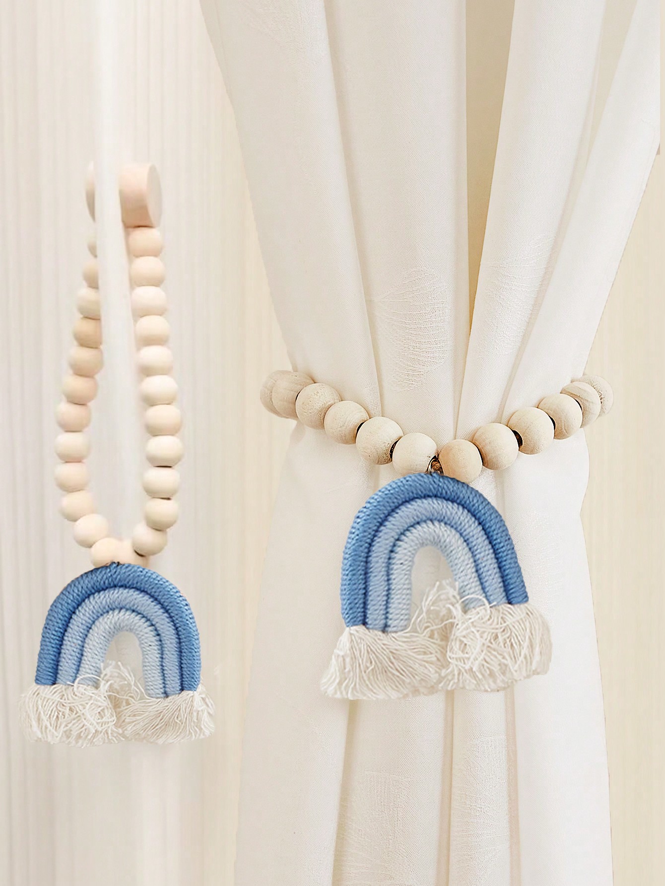 Magnetische regenbooggordijnen Magnetische sluiting Houten kralensteun Gordijndecoratie Toepasselijke gordijnen Slaapkamer Keukengordijnen: Sky Blue