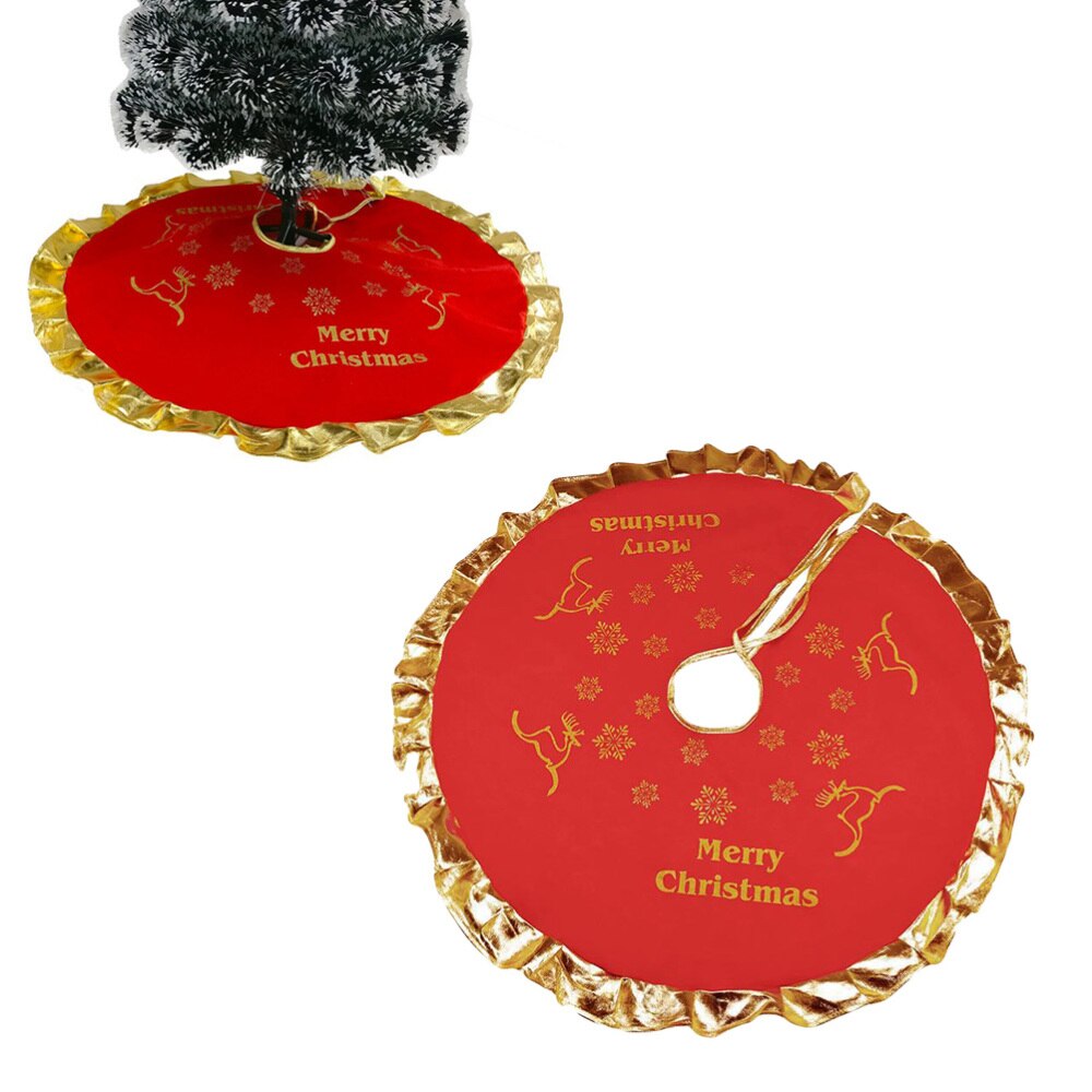 90CM Christmas Tree Skirt Felt Print Bear Xmas Tree Base Decoration Apron Wrap