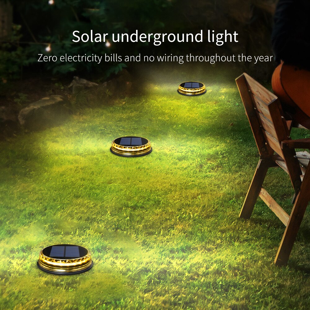 Ground Lamp IP65 Waterproof Landscape Light Disk Lights Gutter 17 LED Durable Buried Light Garden Decking Solar Power