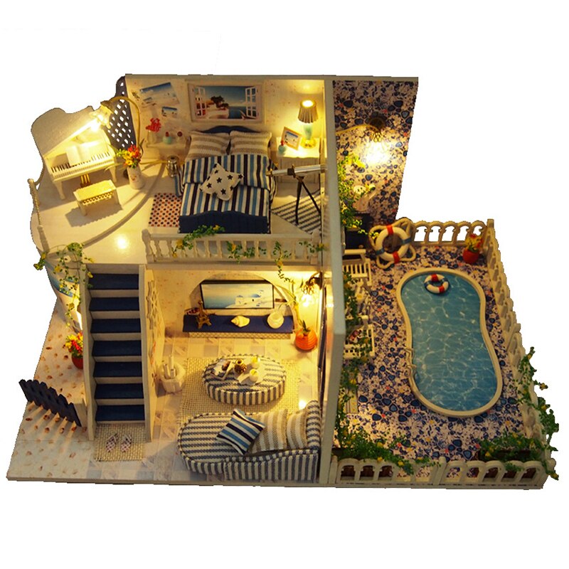Diy hytte lille hus villa samlet til fremstilling af mini loft model håndlavet legetøj