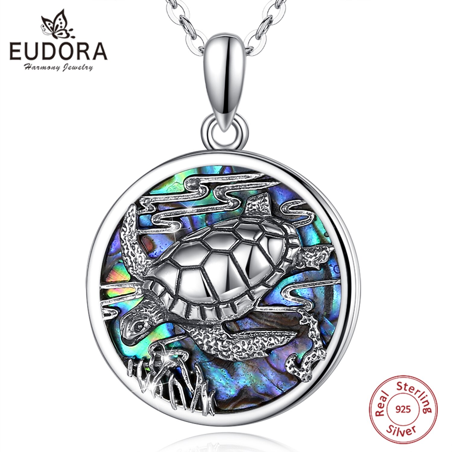 Eudora 925 Sterling Silver Ocean Sea Turtle Hanger Parelmoer Dier Oceaan Ketting Vintage Sieraden Met Doos MBD020