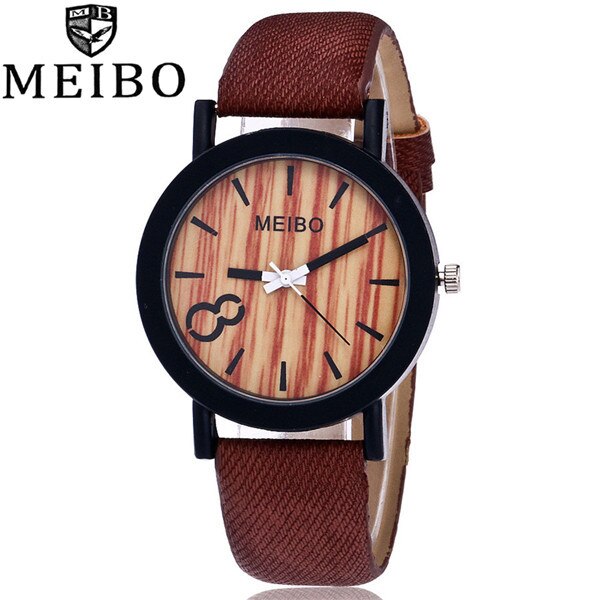 MEIBO Modeling Wooden Quartz Mens Watch Casual Wooden Color Leather Watch Wristwatch Clock: b