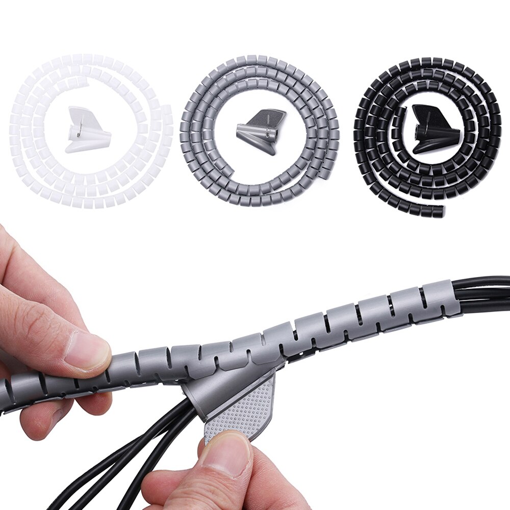 2 m sladdar skydd kabel arrangör förvaring rör kabel upprullare flexibel spiral tub wire wrap skrivbordshantering desktop organizer