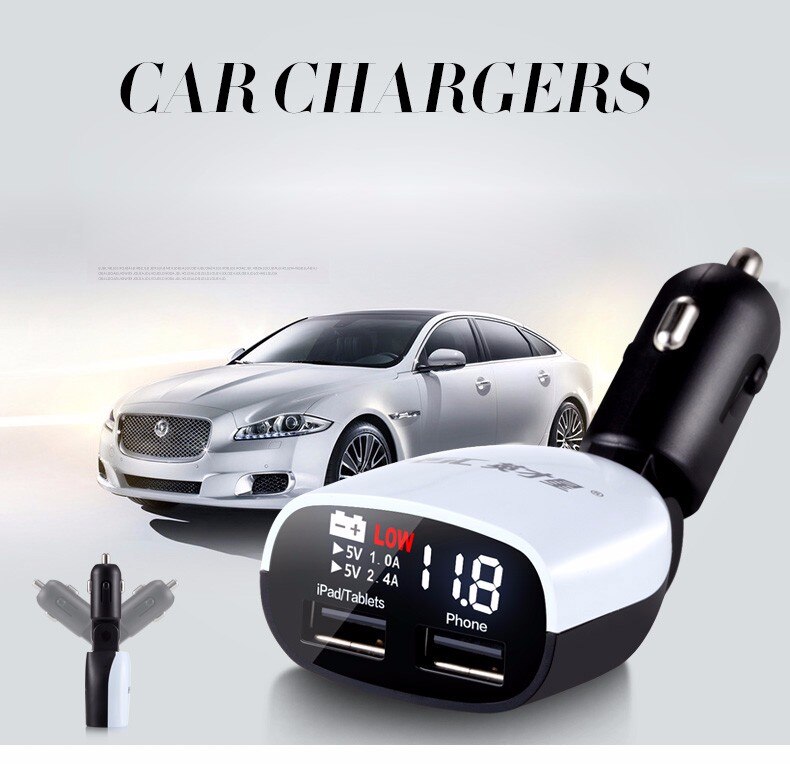 3.4A cargador de coche Dual USB para iPad para iPhone 7 8x6 tabletas Samsung Monitor de voltaje Monitor con alarma de timbre