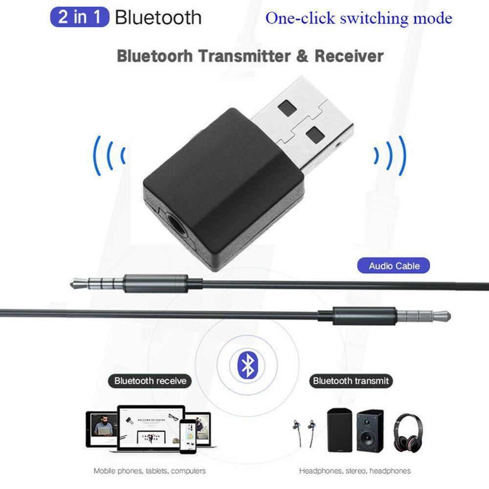 2 in 1 Bluetooth 5.0 audio transmitter receiver, mini audio transmitter with 3.5mm USB plug wireless adapter