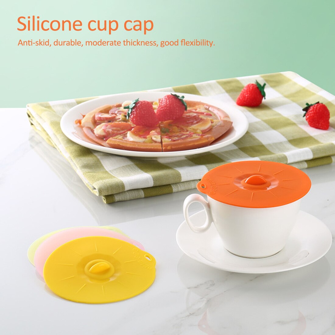 Kitchen Storage Cup Cover Silicone Cup Cover Lovely Odorless Cap Lid Leak Proof Fresh-Keeping Sealed Coffee Suction Seal Lid Cap