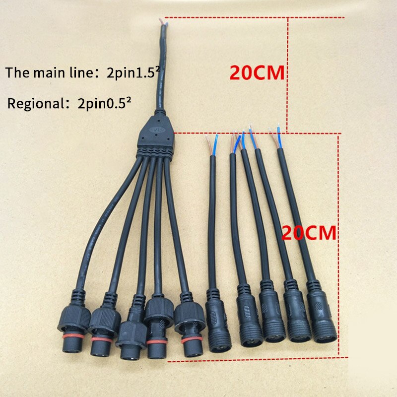 Cables Connector Waterproof IP67 2 pin Y 1 to 2 3 4 5 Connectors Male Female Electrical Wire Splitter Outdoor Led Strips: 1 to 5 Male Female