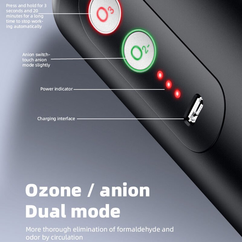 Mini Ozone Generator Deodorizer Air Purifier USB Rechargeable Portable Air Space Clear Odor for Office Car Room
