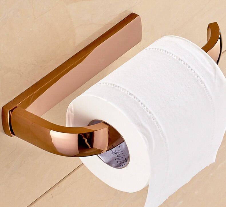 Luxury Rose Gold Brass Square Bathroom Accessories Set Bath Hardware Towel Bar Soap Dish Toilet Paper Holder Robe Hook mm022: Toilet Paper Holder