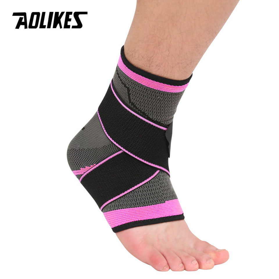 AOLIKES 1PCS 3D Weaving Elastic Nylon Strap Ankle Support Brace Badminton Basketball Football Taekwondo Fitness Heel Protector: Pink / M