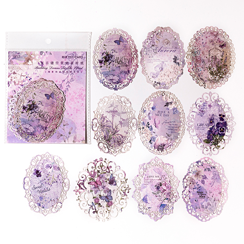 10 st scrapbookingpapper krans spetsdekorationspapper ihåligt kort collagematerial skräpjournal gör-det-själv handgjort pysselpapper: Mörkgrå