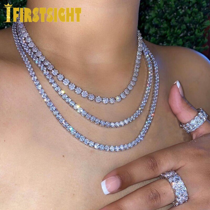 5mm Iced Out Bling AAA Zircon 1 Row Tennis Chain Necklace Rose Gold Silver Color CZ Charm Choker Men Women Hip hop Jewelry