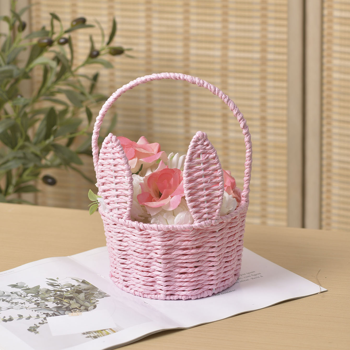 Cesta de conejito de Pascua, organizador de artículos diversos, cesta de flores tejida, cesta de Picnic, cesta de Pascua para el hogar, jardín, , Camping, cocina