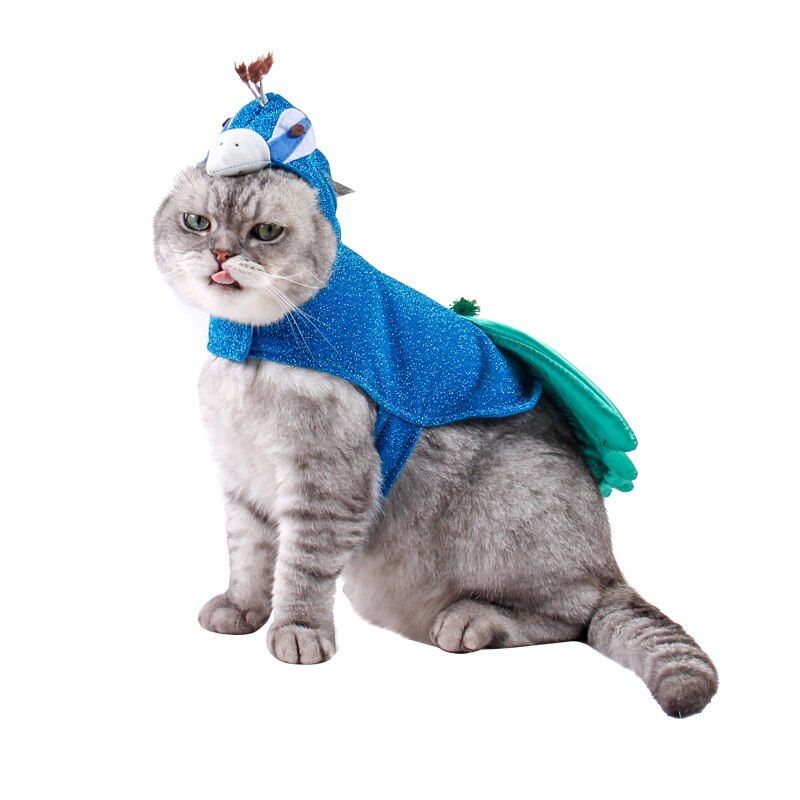 Pet Peacock Costume With Hat for Small Dogs Cats Blue