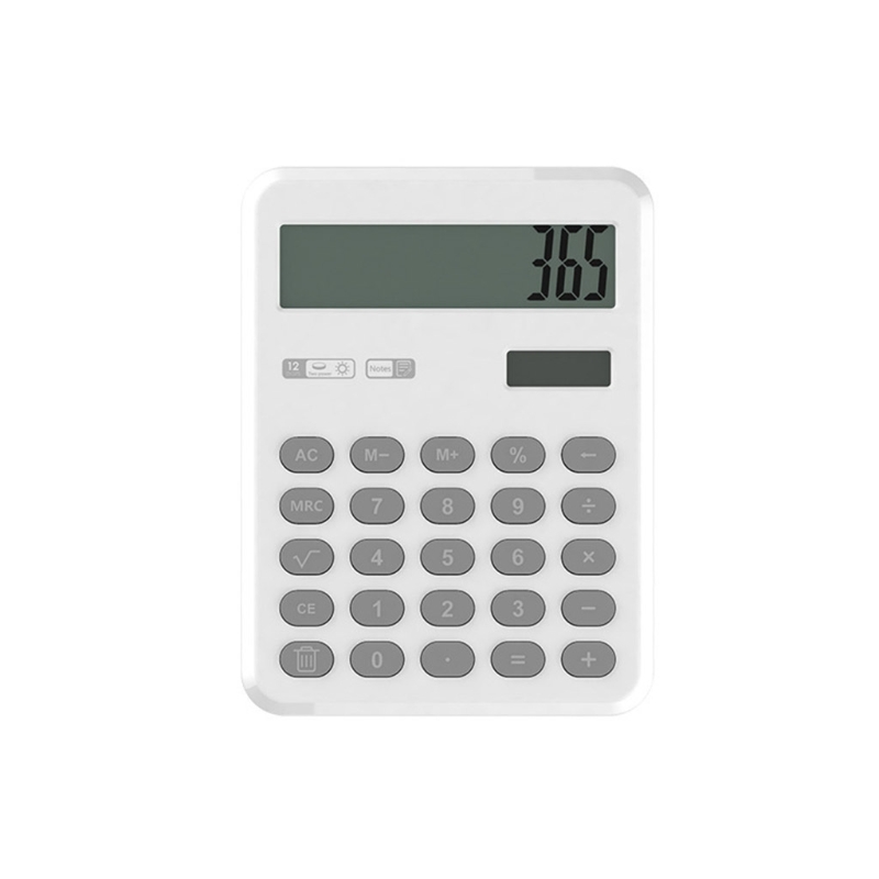 P8DC Calculator 12-Digit Desk Calculators with Pull-out Writing Tablet Mute Portable Desktop Multi-Functional Dual Power: White