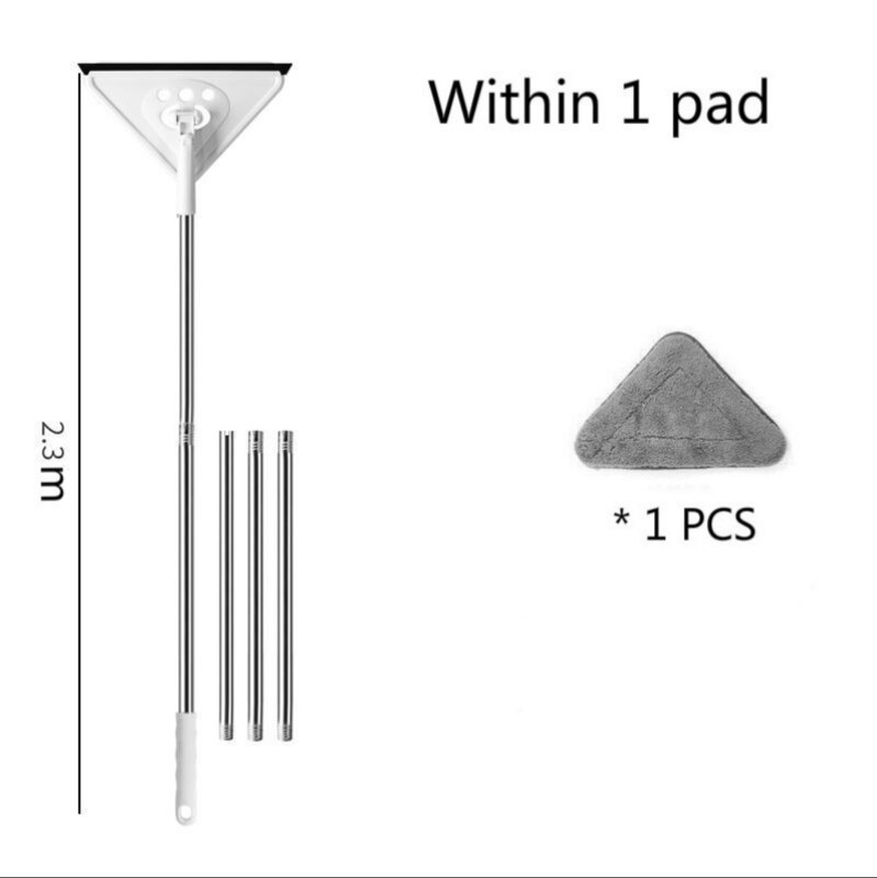 Driehoek Mop Voor Wassen Glazen Plafond Dust Cleaning Zuigmond Keuken Muur Platte Vloeren Windows Telescopische Ruitenwisser Borstel Huishouden: 2.3M within 1 pad