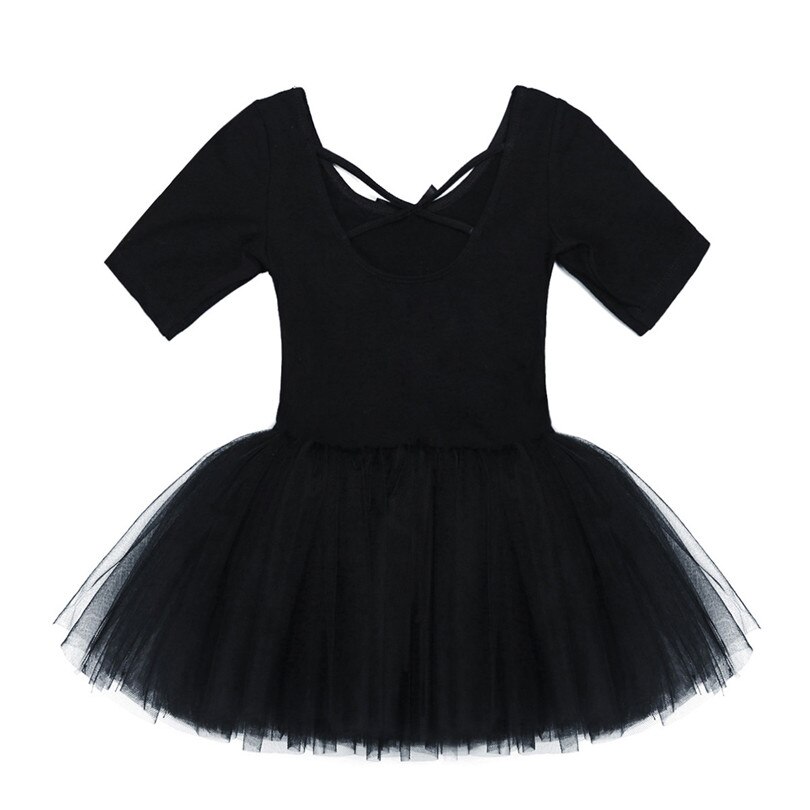 Tutu balletkjole kostume gymnastik trikoter til piger ballerina korte ærmer balletforestilling dansetøj piger balletkjole: Sort / Xl